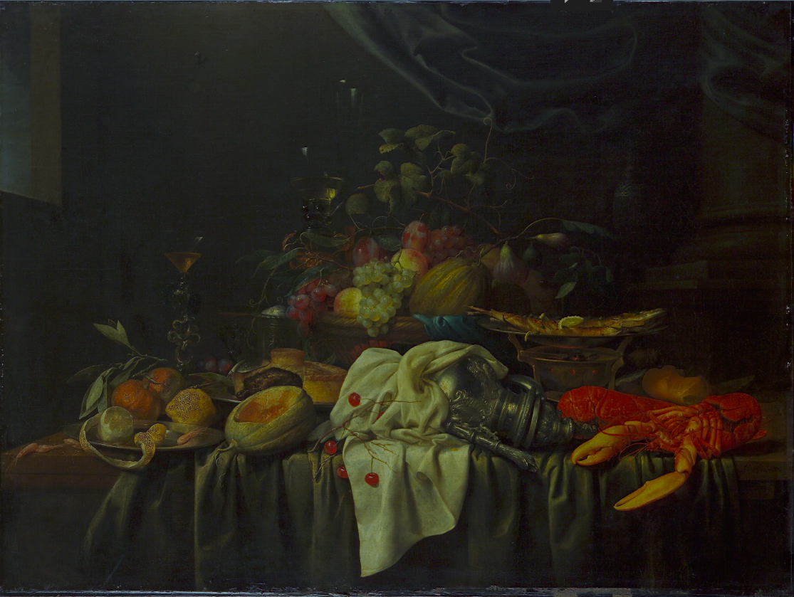 Joris van Son, Prunkstillleben mit Früchten und Hummer (ohne Jahr) (Quelle: Hessisches Landesmuseum Darmstadt) Joris van Son, Prunkstillleben mit Früchten und Hummer (ohne Jahr) (Bild hat eine Langbeschreibung)